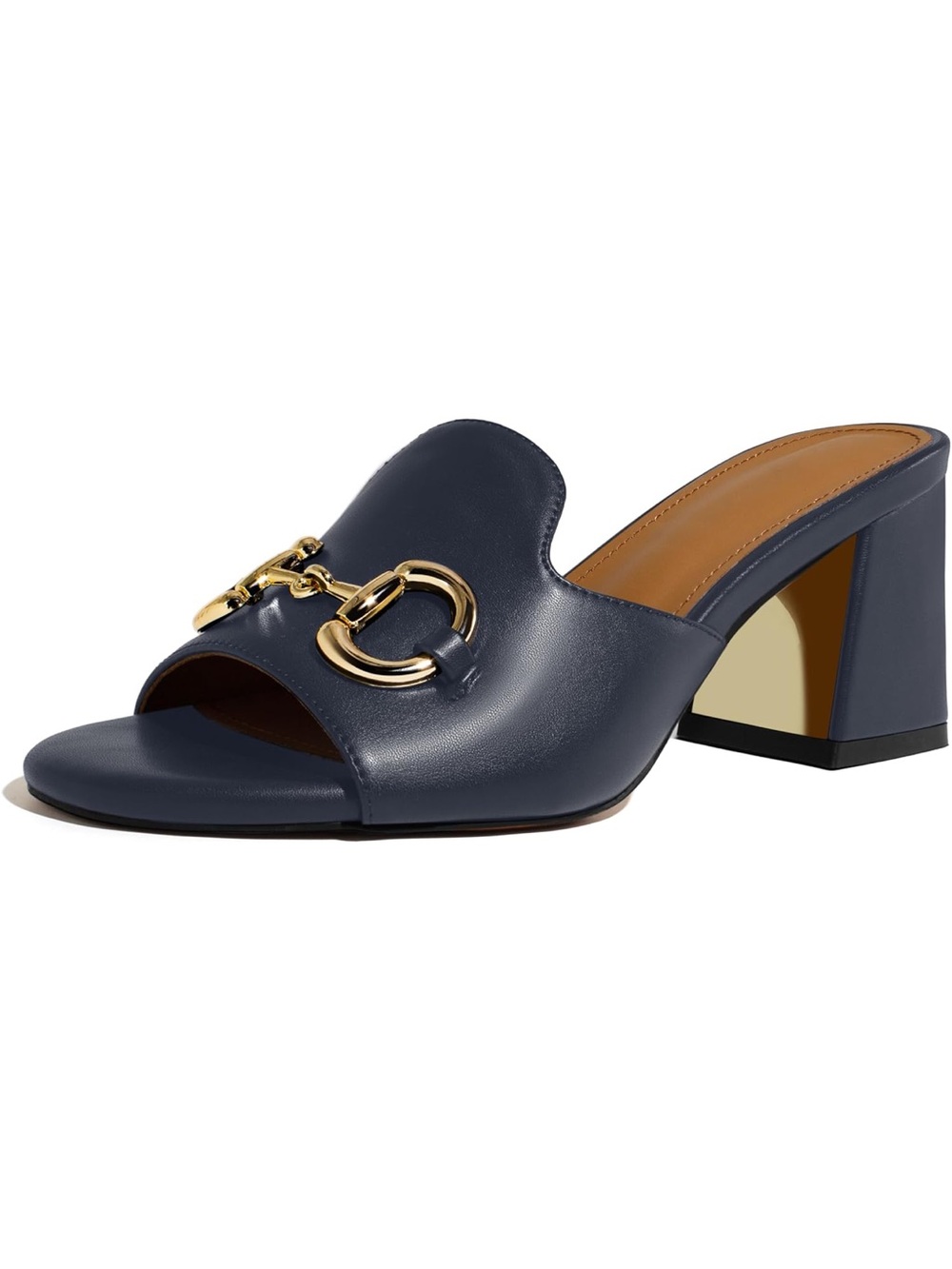 Square Open Toe Buckle Sandals Slip On High Chunky Block Heel Mules Backless